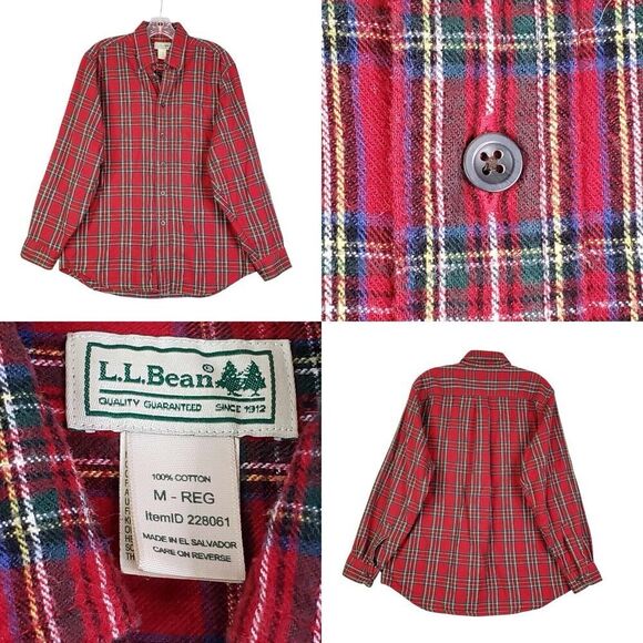 L.L. Bean Other - LL Bean Shirt Mens Red Plaid Flannel LS Button Down Size Medium M Cabin Lodge